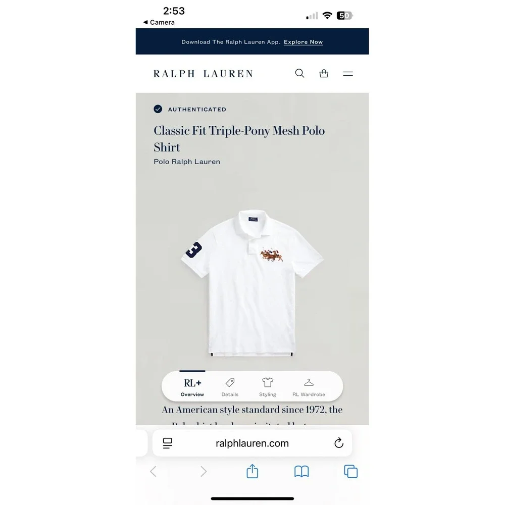 Polo Ralph‎ Lauren Short Sleeve Classic Fit Shirt Mens White Triple Pony Size XL